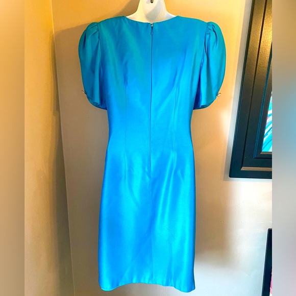 🦋BARBARA CHODOS🦋 for MICHAEL MARCELLA VTG SATIN PUFF SLEEVE JEWEL DROP WAIST👗 - Picture 3 of 13